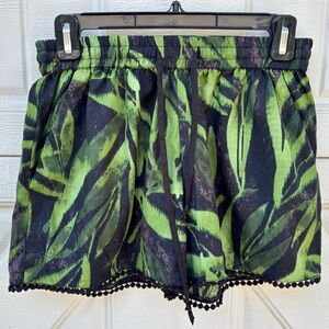 Reserved Tropical Print Shorts Small Pom Pom Trim Drawstring